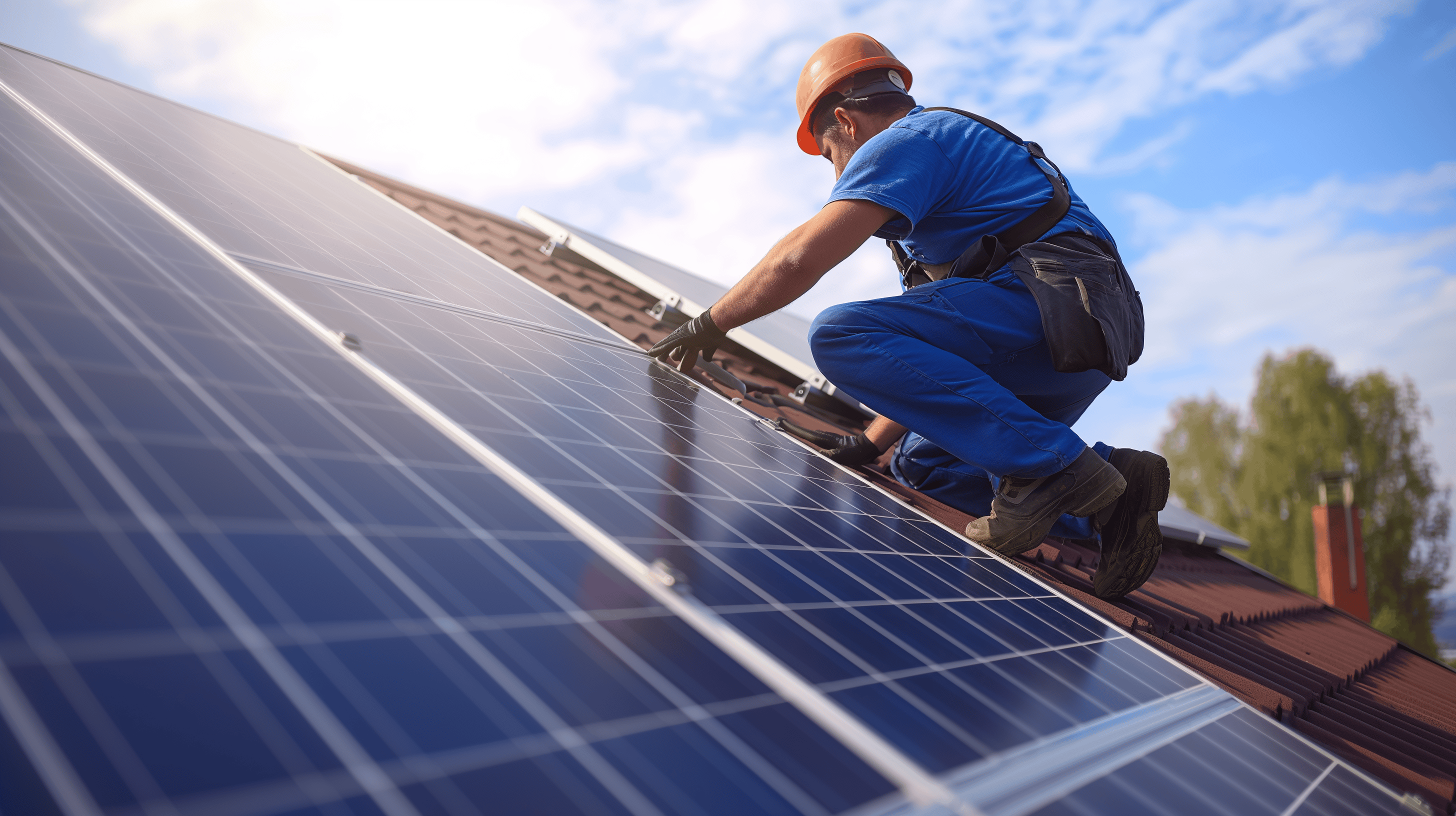 Professionele zonnepanelen installateur aan het werk op dak - Ervaren vakmanschap van SnelZonnepanelenPlaatsen.nl voor veilige en kwalitatieve installaties